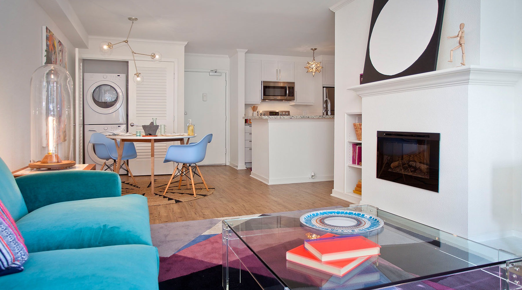 living room with couch and fireplace