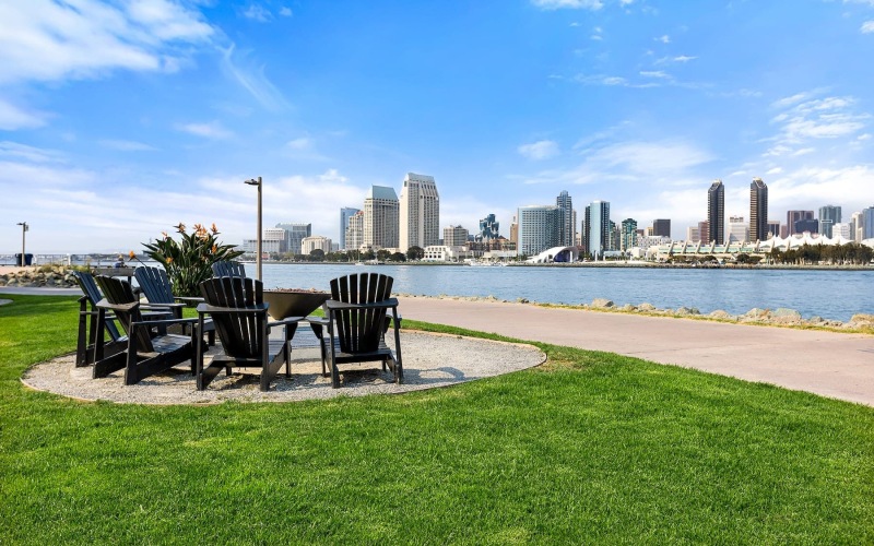 Outside nearby seating with city views